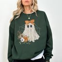  Lace Ghost Halloween Girly Spooky Coquette Lacey Ghost Orange Bow Ribbon Flowers Spider Web Sweatshirt
