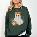 XXXL Forest Green Lace Ghost Halloween Girly Spooky Coquette Lacey Ghost Orange Bow Ribbon Flowers Spider Web Sweatshirt