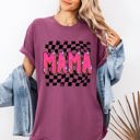 Large Berry Red Mama Checkered Vibrant Retro Vintage Classic Bold Nostalgic Playful Energetic Statement Comfort Colors Tee