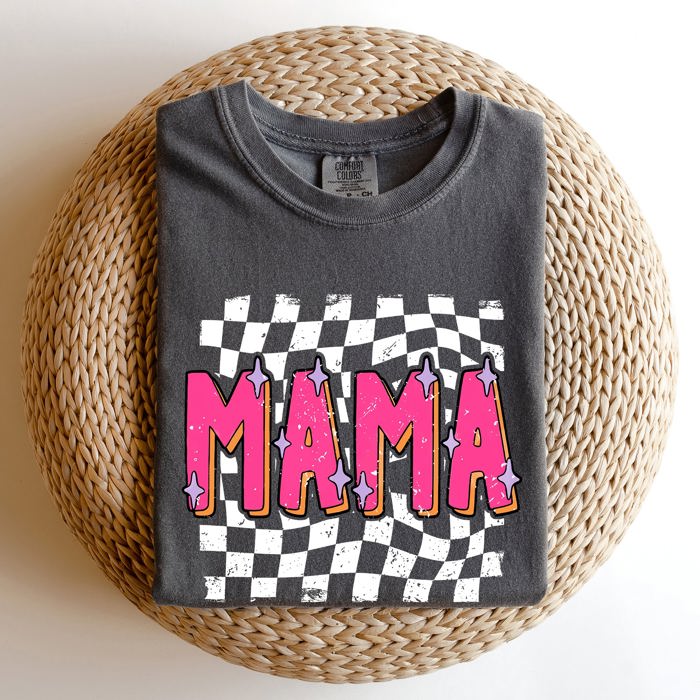 Mama Checkered Vibrant Retro Vintage Classic Bold Nostalgic Playful Energetic Statement Comfort Colors Tee