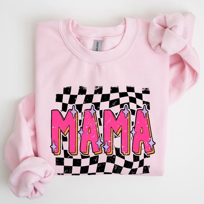Mama, Checkered, Vibrant, Retro, Vintage Sweatshirt
