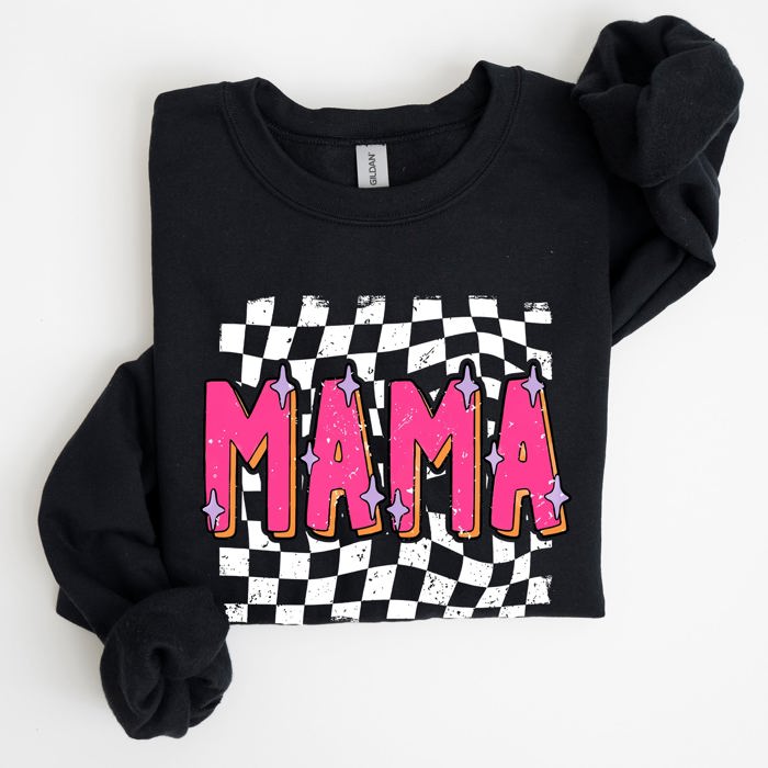 Mama, Checkered, Vibrant, Retro, Vintage Sweatshirt