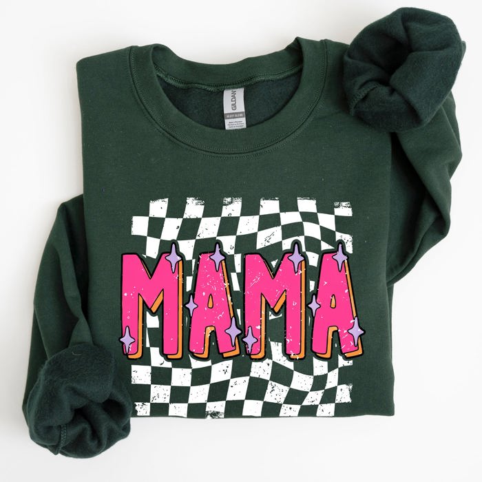 Mama, Checkered, Vibrant, Retro, Vintage Sweatshirt