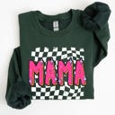 Large Forest Green Mama, Checkered, Vibrant, Retro, Vintage Sweatshirt