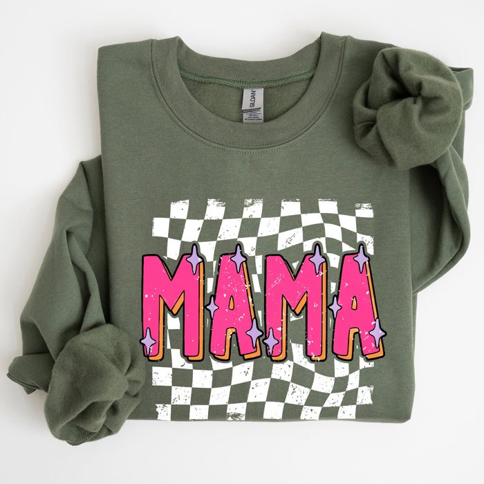 Mama, Checkered, Vibrant, Retro, Vintage Sweatshirt