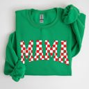  Mama, Christmas Checkered, Red, White, Santa, Varsity, Retro, Vintage Sweatshirt