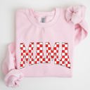 Large Light Pink Mama, Christmas Checkered, Red, White, Santa, Varsity, Retro, Vintage Sweatshirt