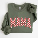 Small Military Green Mama, Christmas Checkered, Red, White, Santa, Varsity, Retro, Vintage Sweatshirt