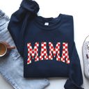 Small Navy Mama, Christmas Checkered, Red, White, Santa, Varsity, Retro, Vintage Sweatshirt