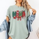 Medium Bay Light Sage Mama Christmas Fun Reindeer Hot Chocolate Cake Holiday Family Theme Comfort Colors Tee