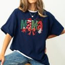Large Navy Mama Christmas Fun Reindeer Hot Chocolate Cake Holiday Family Theme Comfort Colors Tee