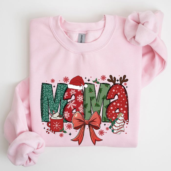 Mama Christmas Fun Reindeer Hot Chocolate Cake Holiday Edition Cozy Festive Sweatshirt