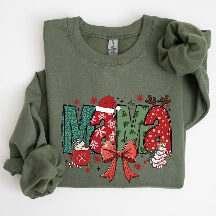 Mama Christmas Fun Reindeer Hot Chocolate Cake Holiday Edition Cozy Festive Sweatshirt