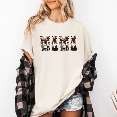 Mama Cow Print Western Country Varsity Retro Vintage Classic Edition Comfort Colors Tee
