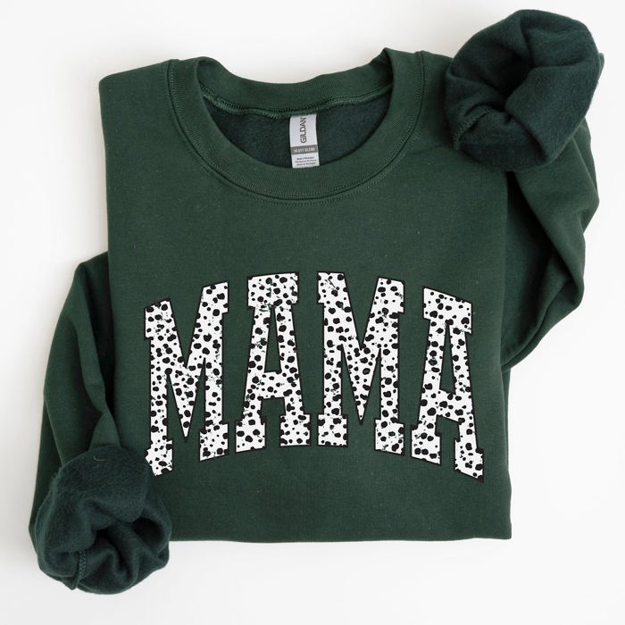 Mama Dalmatian Print Varsity Retro Vintage Bold Graphic Statement Cozy Everyday Wear Sweatshirt