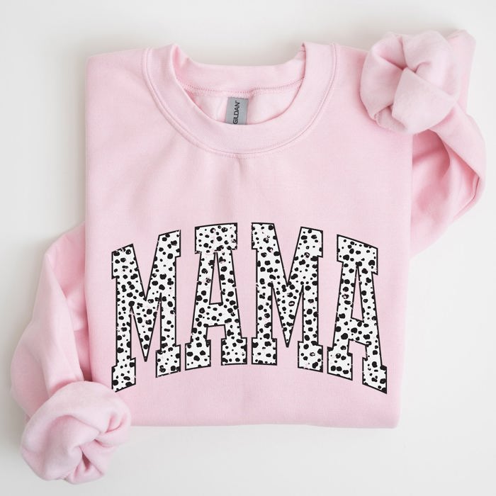 Mama Dalmatian Print Varsity Retro Vintage Bold Graphic Statement Cozy Everyday Wear Sweatshirt