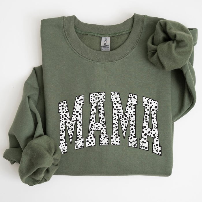 Mama Dalmatian Print Varsity Retro Vintage Bold Graphic Statement Cozy Everyday Wear Sweatshirt