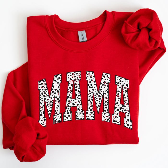 Mama Dalmatian Print Varsity Retro Vintage Bold Graphic Statement Cozy Everyday Wear Sweatshirt