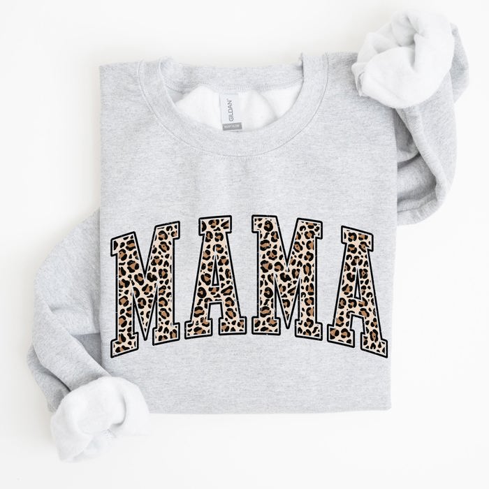 Mama Leopard Print Cozy Fleece Sweatshirt With Soft Plush Interior For Everyday Comfort