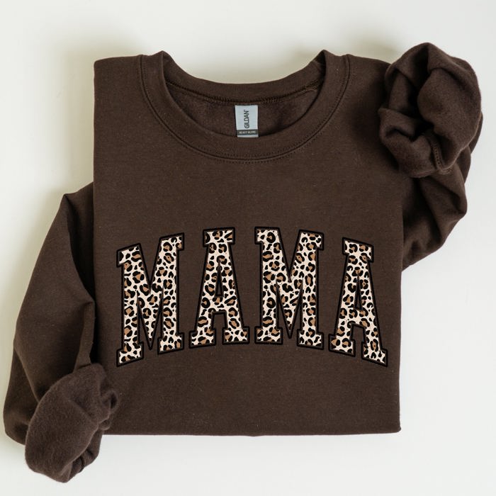 Mama Leopard Print Cozy Fleece Sweatshirt With Soft Plush Interior For Everyday Comfort