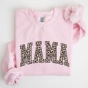 Medium Light Pink Mama Leopard Print Cozy Fleece Sweatshirt With Soft Plush Interior For Everyday Comfort