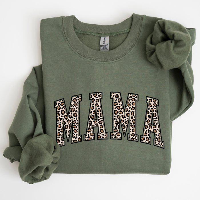 Mama Leopard Print Cozy Fleece Sweatshirt With Soft Plush Interior For Everyday Comfort