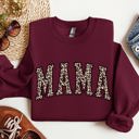 Large Maroon Mama Leopard Print Cozy Fleece Sweatshirt With Soft Plush Interior For Everyday Comfort