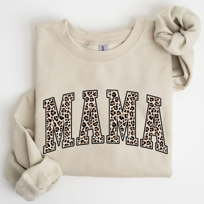 Mama Leopard Print Cozy Fleece Sweatshirt With Soft Plush Interior For Everyday Comfort