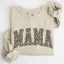 Medium Sand Mama Leopard Print Cozy Fleece Sweatshirt With Soft Plush Interior For Everyday Comfort