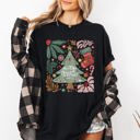 XXL Black Merry Christmas Green Floral Flowers Winter Holiday Garden Motif Classic Keepsake Comfort Colors Tee