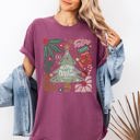 Medium Berry Red Merry Christmas Green Floral Flowers Winter Holiday Garden Motif Classic Keepsake Comfort Colors Tee
