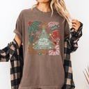 Small Espresso Brown Merry Christmas Green Floral Flowers Winter Holiday Garden Motif Classic Keepsake Comfort Colors Tee