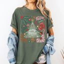 Small Moss Dark Green Merry Christmas Green Floral Flowers Winter Holiday Garden Motif Classic Keepsake Comfort Colors Tee