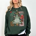 Small Forest Green Merry Christmas Green Floral Pattern Emblazoned With Classic Holiday Flowers Sweatshirt