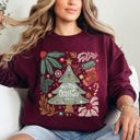 Medium Maroon Merry Christmas Green Floral Pattern Emblazoned With Classic Holiday Flowers Sweatshirt