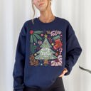 XXL Navy Merry Christmas Green Floral Pattern Emblazoned With Classic Holiday Flowers Sweatshirt