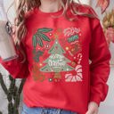 Small Red Merry Christmas Green Floral Pattern Emblazoned With Classic Holiday Flowers Sweatshirt