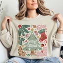 XL Sand Merry Christmas Green Floral Pattern Emblazoned With Classic Holiday Flowers Sweatshirt