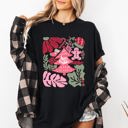 Medium Black Merry Christmas Pink Floral Pattern With Elegant Holiday Garden Motif And Vintage Cheer Comfort Colors Tee