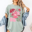 Large Bay Light Sage Merry Christmas Pink Floral Pattern With Elegant Holiday Garden Motif And Vintage Cheer Comfort Colors Tee