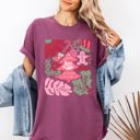 Large Berry Red Merry Christmas Pink Floral Pattern With Elegant Holiday Garden Motif And Vintage Cheer Comfort Colors Tee
