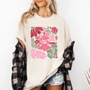 Large Ivory Cream Merry Christmas Pink Floral Pattern With Elegant Holiday Garden Motif And Vintage Cheer Comfort Colors Tee