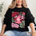 Large Black Merry Christmas Pink Floral Festive Garden Bouquets With Winter Snowflakes And Holiday Cheer Sweatshirt