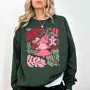 XL Forest Green Merry Christmas Pink Floral Festive Garden Bouquets With Winter Snowflakes And Holiday Cheer Sweatshirt