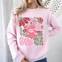 Small Light Pink Merry Christmas Pink Floral Festive Garden Bouquets With Winter Snowflakes And Holiday Cheer Sweatshirt