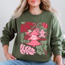 XL Military Green Merry Christmas Pink Floral Festive Garden Bouquets With Winter Snowflakes And Holiday Cheer Sweatshirt