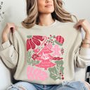 XXXL Sand Merry Christmas Pink Floral Festive Garden Bouquets With Winter Snowflakes And Holiday Cheer Sweatshirt
