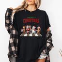 Medium Black Merry Christmas Reindeer Santa Snowman Gingerbread Xmas Holiday Scene Comfort Colors Tee