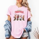 Medium Blossom Light Pink Merry Christmas Reindeer Santa Snowman Gingerbread Xmas Holiday Scene Comfort Colors Tee