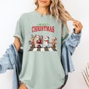 Medium Bay Light Sage Merry Christmas Reindeer Santa Snowman Gingerbread Xmas Holiday Scene Comfort Colors Tee